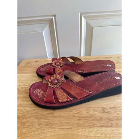 Bohemian Mexican Handmade Leather Sandals With Floral Embellishments Sz 9.5/10 - Picture 5 of 10